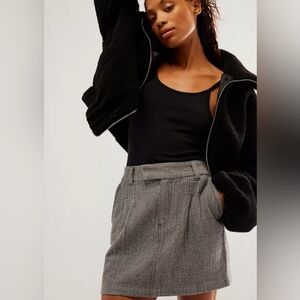 Free People Grey Pop Preppy Herringbone Mini Skirt
